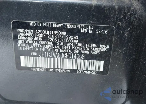 2016 Subaru Impreza 2.0I from USA, damaged, VIN JF1GJAA63GH014058